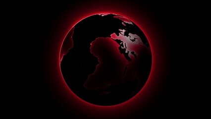 Glowing Red Earth Globe Against Black Background Global Concept