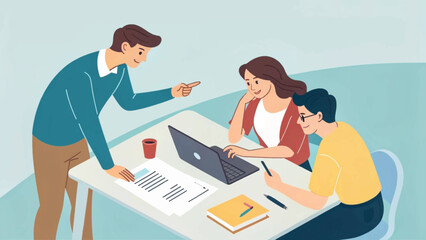 Teamwork, collaboration, and project discussion: Illustration perfect for business presentations, websites, and marketing materials.