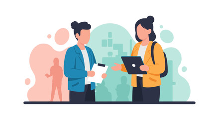 Two colleagues collaborating, perfect for a business website or presentation.