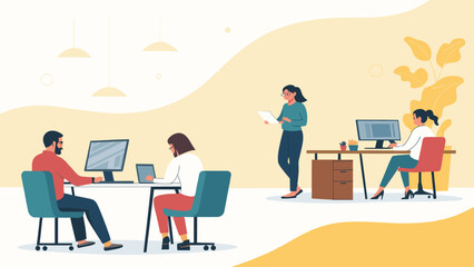 Modern office workers collaborating, ideal for website banners or presentations.