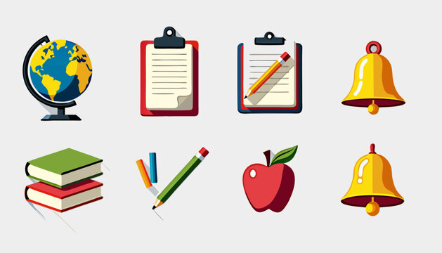 Educational icons including globe, books, pencil, and checklist   - Powered by Adobe