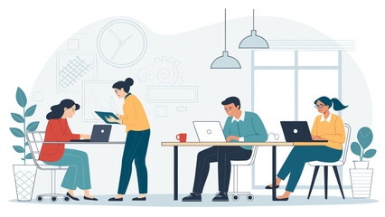Diverse team collaborating in a modern office, perfect for illustrating teamwork and productivity on your website or company brochure.