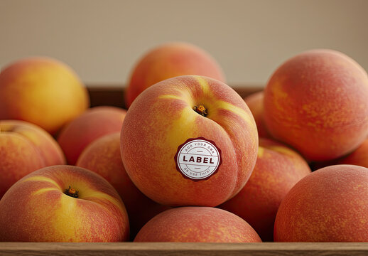 Peach Fruit on Crate Logo Sticker Mockup