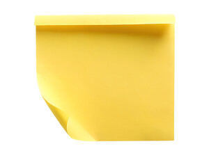 yellow sticky note top view with one corner rolled  isolated on white background. PNG Transparent file type with high definition quality And vibrant color grading Available.