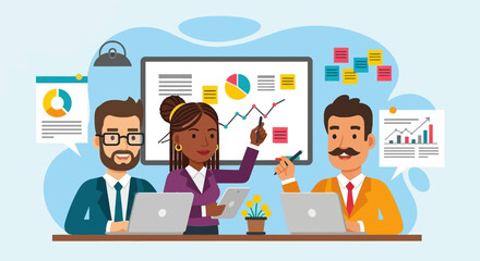 Diverse business team collaborating on project, perfect for website or presentation.