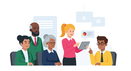 Diverse team brainstorming ideas using a tablet, perfect for website banners or presentations on collaboration.