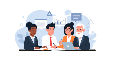 Diverse business team collaborating on project, perfect for website banners or presentations.