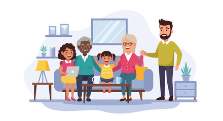 Happy multigenerational family spending time together at home, perfect for family, togetherness, and generational themes.
