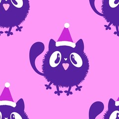 Cartoon funny cats seamless Christmas pattern for wrapping paper and kids clothes print and festive packaging