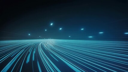 Glowing Blue Light Trails in Motion on Dark Background, Futuristic Speed Data Stream Concept, Abstract Cyber Highway with Fast Lines, Technology and Digital Communication Visualization