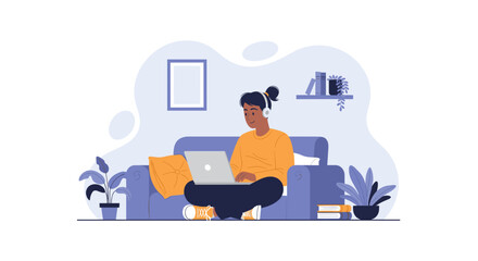 Person working from home on laptop, perfect for remote work, freelance, or online learning articles.