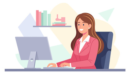 Happy businesswoman working at her computer, ideal for website banners or business brochures.