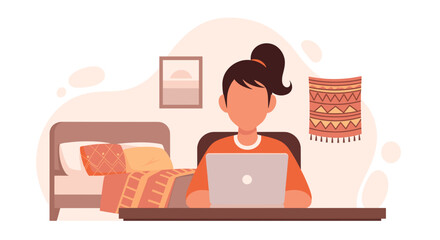 Young woman working from home on laptop, perfect for remote work blogs and websites.