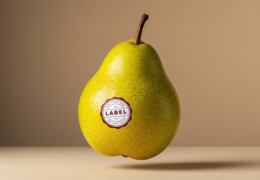 Pear Fruit Floating Logo Sticker Stamp Mockup