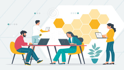 Teamwork and Collaboration: Diverse Team Working Together on Laptops, Perfect for Business Presentations