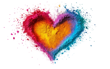 Top down artistic view of a swirling color trail creatively forming the shape of a heart in motion isolated on transparent background PNG