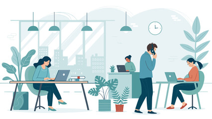 Modern Office Workers Collaborating, Ideal for Business Websites and Brochures