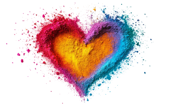 Top down artistic view of a swirling color trail creatively forming the shape of a heart in motion isolated on transparent background PNG