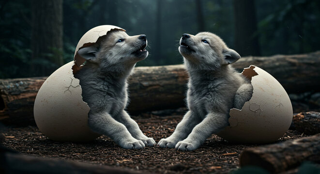 baby wolf haching an egg new births in snow