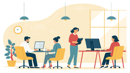 Modern office workers collaborating, perfect for business websites and brochures.