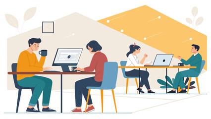 Diverse team collaborating in a modern office, perfect for website banners or presentations.