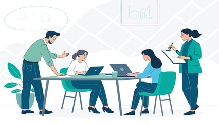 Teamwork and collaboration: Diverse team brainstorming and working together on project. Ideal for websites, presentations, and marketing materials.