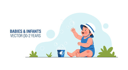 Obraz premium Delightful illustration of a baby enjoying bubbles in a sun hat on a sunny day