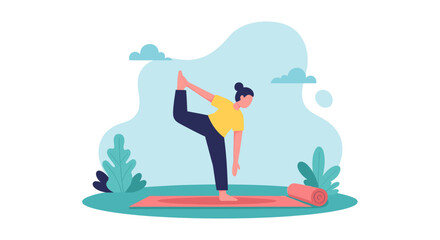 Woman practicing yoga outdoors, perfect for wellness websites or brochures.