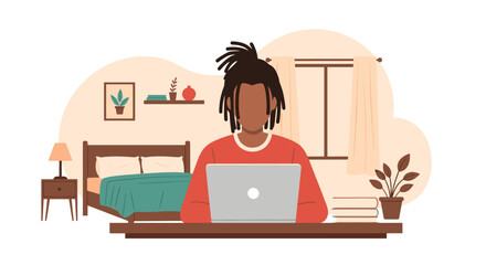 Person working on laptop from bed, perfect for remote work, work from home, and freelance lifestyle blog posts.