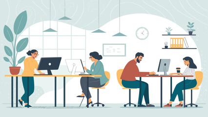 Diverse team of professionals working collaboratively in a modern office setting. Ideal for websites, presentations, and marketing materials.