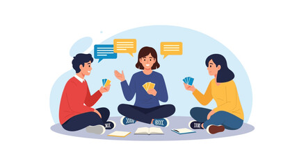 Cheerful Friends Enjoying A Lively Card Game Illustration In Bright Indoor Setting