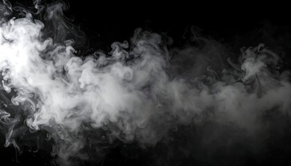Abstract smoke misty fog on isolated black background, texture overlays, design element