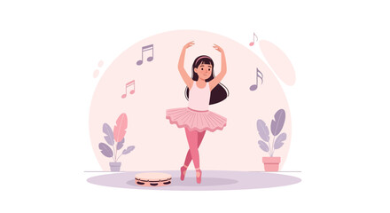 Fototapeta premium Elegant ballerina gracefully performing a ballet pose with musical notes around