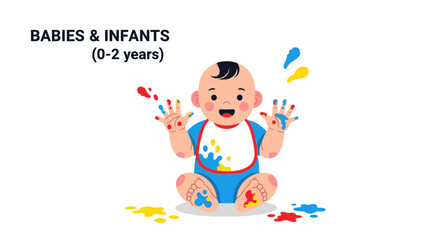 Fototapeta premium Creative Infant Enjoying Finger Painting Playtime On A White Background
