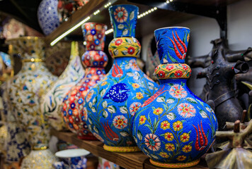 Ornate Turkish ceramic Iznik pottery, pomegranate tree of life, Istanbul, Turkey
