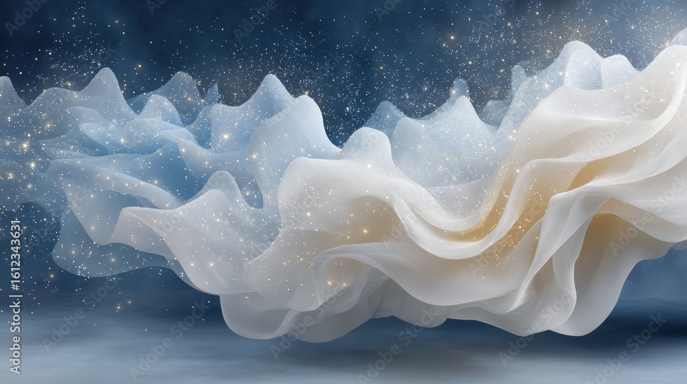 Aufkleber ethereal transformation of soft fabric swirls under cosmic light in a mystical environment of progre