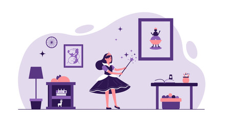 Enchanting Princess Making Magic With Her Wand Inside Her Room Illustration