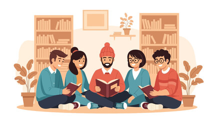 Engaging Book Club Reading Together In Cozy Environment And Happy Mood