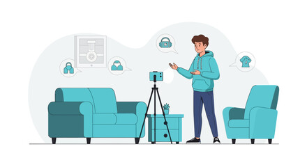 Engaging Male Influencer Content Creation In Bright Living Room Interior