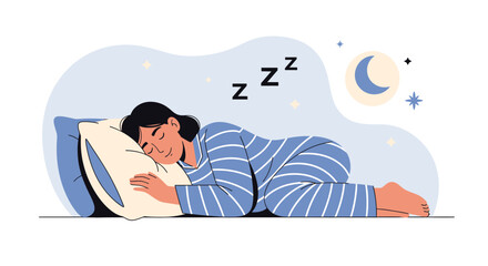 Obraz premium Comfortable Woman In Pajamas Enjoys A Peaceful Night Sleep With Serene Dreams