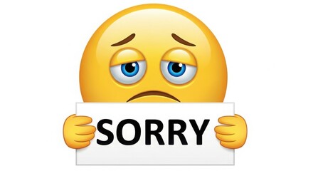 Sad emoji holding a sorry sign