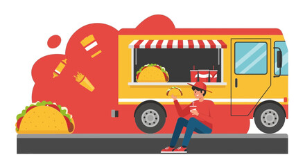 Delicious Mexican Food Truck Ready to Serve Street Food With a Customer
