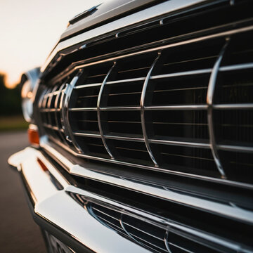 Fototapeta Classic Vintage Car Grille with Chrome Accents