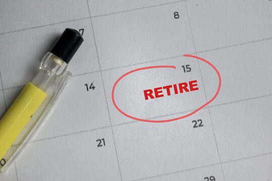 Retire text white calendar background. Reminder or schedule concept - Powered by Adobe