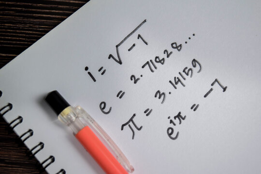 Concept of famous euler equation write on book isolated on Wooden Table.