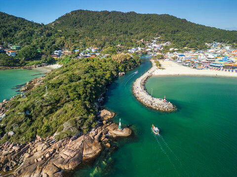 Aerial View of Barra da Lagoa Beach in Florian&oacute;polis, Santa Catarina Brazil