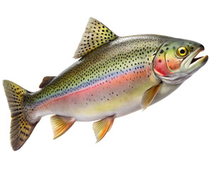 Fototapeta premium rainbow trout fish isolated on white background. PNG Transparent file type with high definition quality And vibrant color grading Available.
