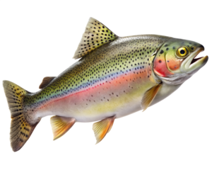 rainbow trout fish isolated on white background. PNG Transparent file type with high definition quality And vibrant color grading Available.