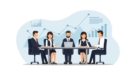 Business Professionals Discussing Charts And Graphs In A Strategic Planning Meeting