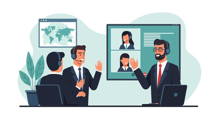 Businesspeople Having Video Conference Call At The Office During Work Hours